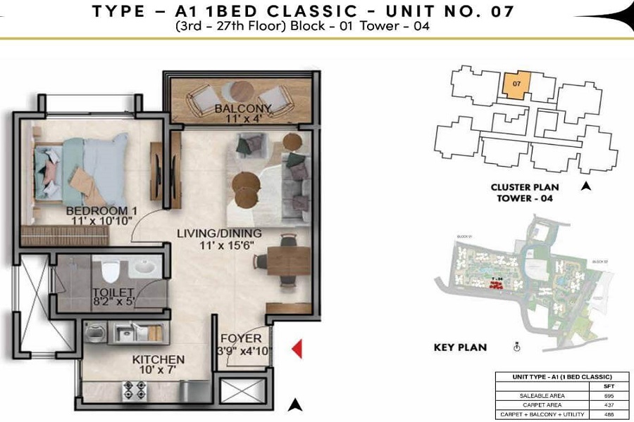 Prestige Southern Star 1 bhk floor plan
