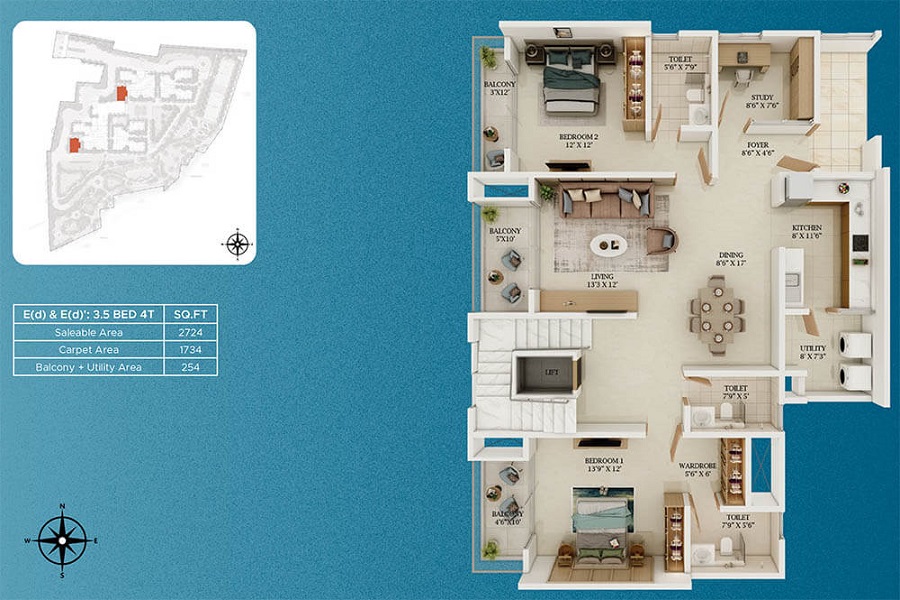 Prestige Southern Star 1 bhk floor plan