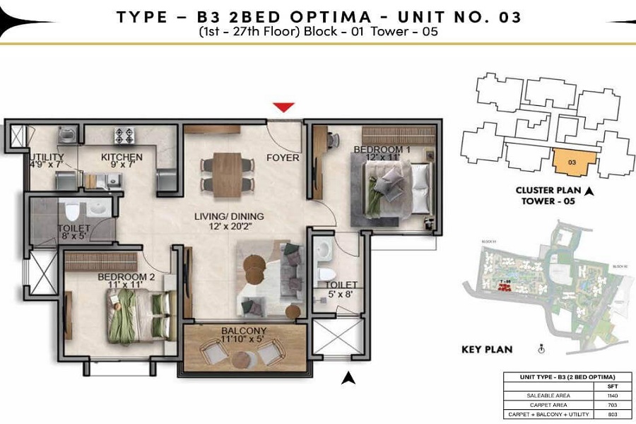 Prestige Southern Star 3 bhk floor plan