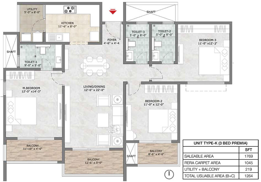 Prestige Suncrest 1 bhk floor plan