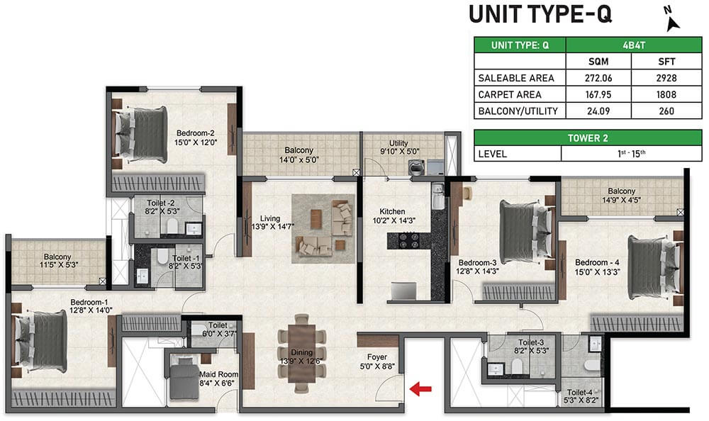 Prestige Southern Star 1 bhk floor plan