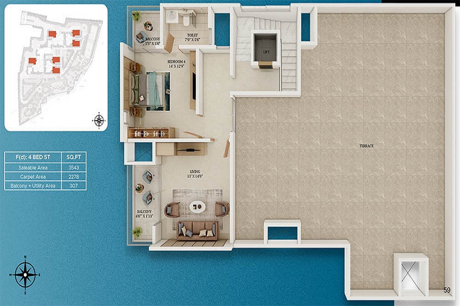 Prestige Southern Star 2 bhk floor plan